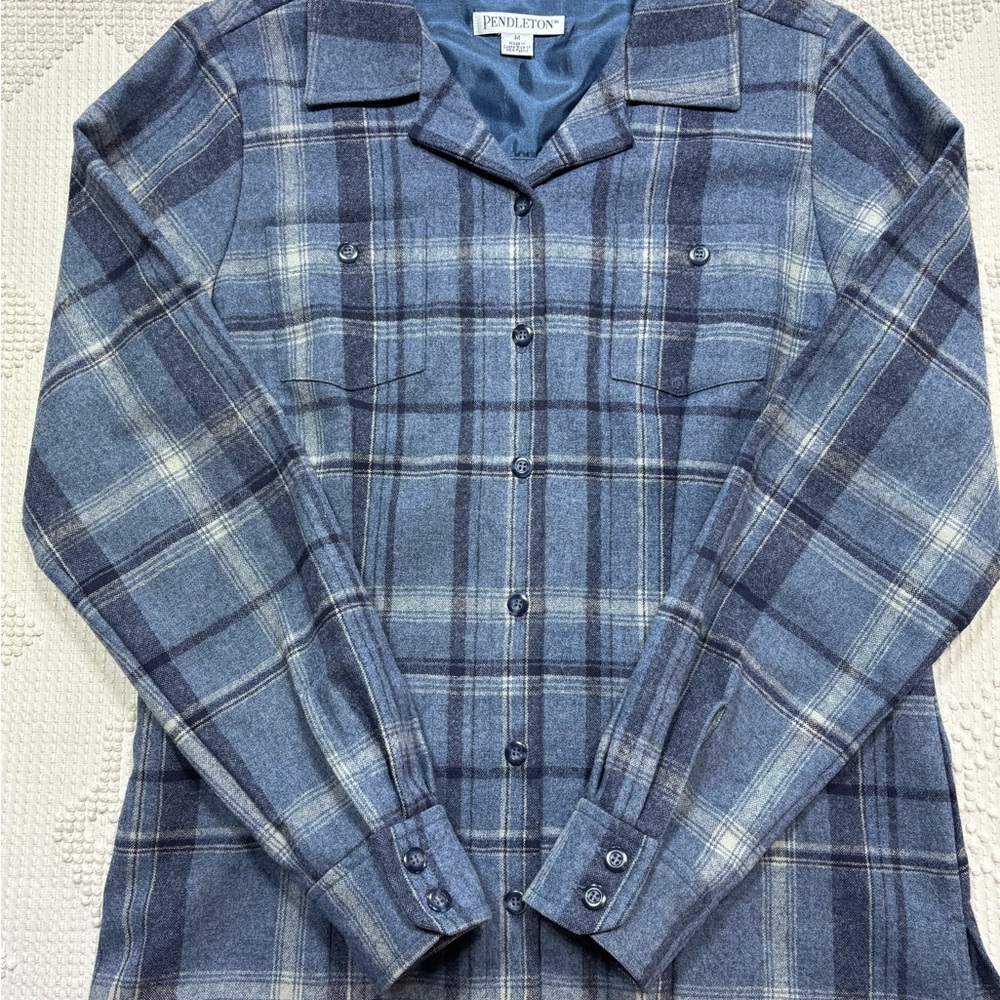 VTG Pendleton Plaid Virgin Wool Button Shirt Outdoor Heritage Style Womens Sz M - Picture 2 of 16